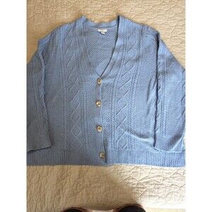 J. Jill Cable Knit Blue Cardigan Size PXL Petite Buttons V-neck Stretch Mr Roger